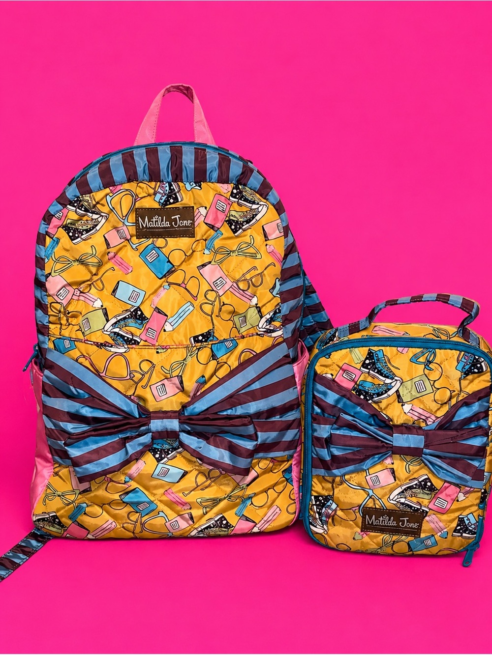 Matilda Jane Yellow Patterned Kids Backpack with Lunch Bag Set